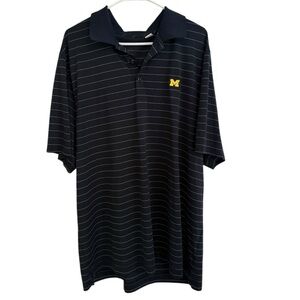 University of Michigan Wolverines UofM Polo Shirt Navy Blue Pinstripe XXL